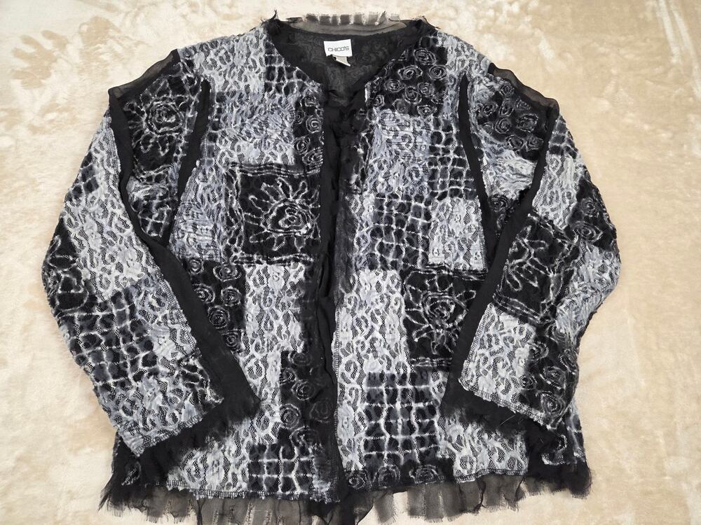 Chico's Frayed Trim Lace Topper Cardigan